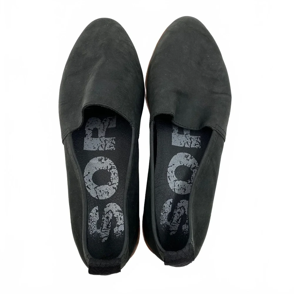 Sorel Black Leather Flats Waterproof Cushioned | Women’s 9.5